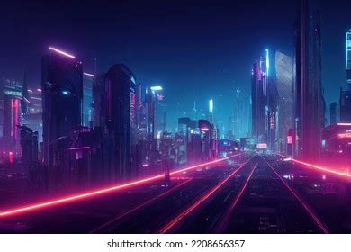 Cyberpunk Vista panorámica de Ciudad Futurista ilustración de stock