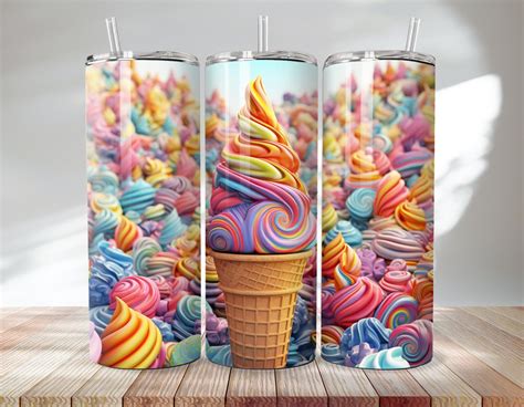 3d Colorful Ice Cream Cone 20 Oz Skinny Tumbler Sublimation Etsy