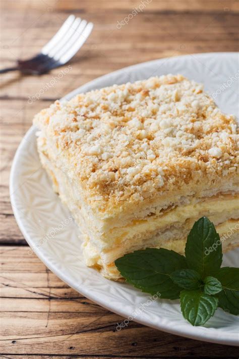 Tarta En Capas Con Crema Napole N Millefeuille Rodaja De Vainilla Con