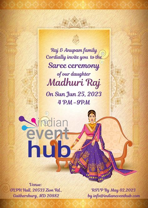 Half Saree Ceremony Invitation Digital Canva Editable Printable Sari