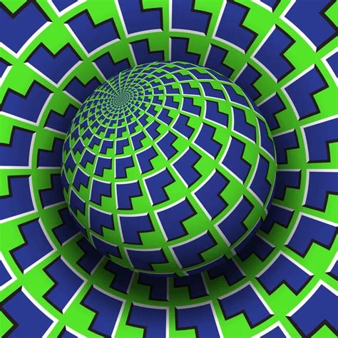 Optical illusion vector illustration. Sphere soaring above the surface. Green orange patterned ...