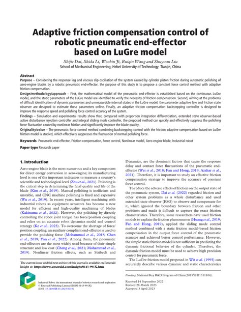 Pdf Adaptive Friction Compensation Control Of Robotic Pneumatic End