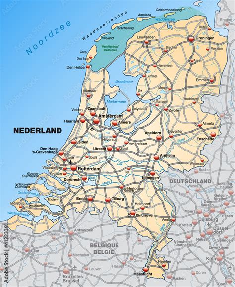 Landkarte Der Niederlande Mit Autobahnen Und Nachbarl Ndern Stock