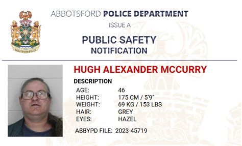 Abbotsford Police Issue Public Notification Sex Offender Hugh