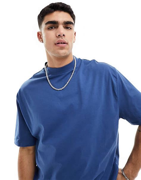 Asos Design Oversized T Shirt Met Col In Blauw Asos