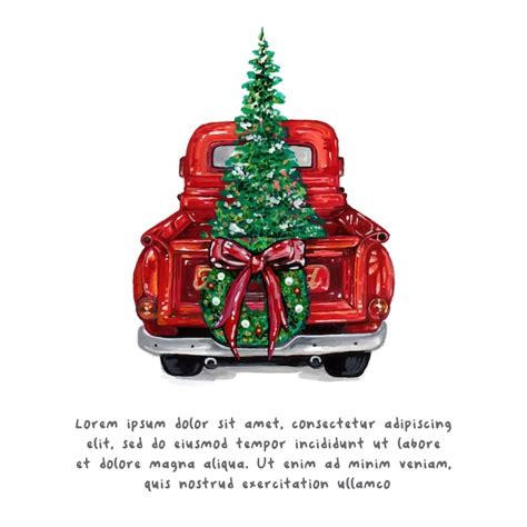 Premium Vector Watercolor Christmas Truck And Christmas Tree