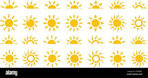 Sun Icons Vector Symbol Set Yellow Suns Star Icons Collection Summer