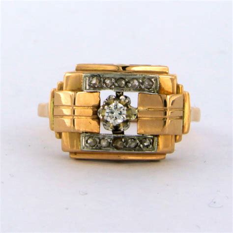 18k Bicolour Gouden Ring Met Briljant En Roos Geslepen Diamant 0 08ct