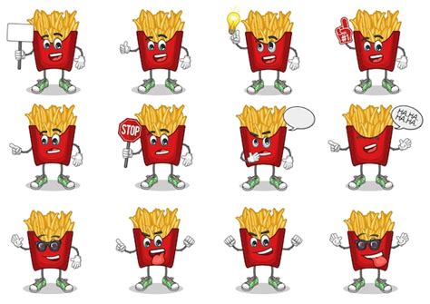 Premium Vector Stock Vector Set Of Cute French Fries Cartoon Mascot