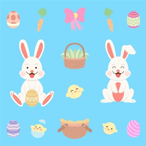 Conjunto De Conejos De Pascua Vector Premium