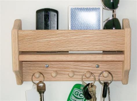 Unfinished Shelf Wood Handmade Oak Key Holder Pegs Wall Hanging Storage