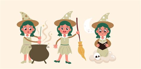 Collection of halloween witch in different poses 12024151 Vector Art at ...