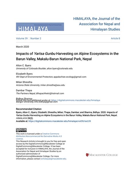 (PDF) Impacts of Yartsa Gunbu Harvesting on Alpine Ecosystems in the ...