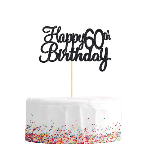 Buy Gyufise 1 Pack Happy 60th Birthday Cake Topper Black Glitter Happy