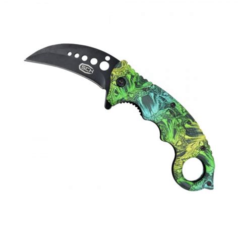 Couteau de poche SCK Karambit Caméléon vert avec ouverture assistée