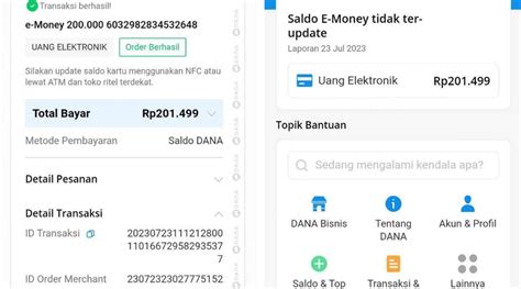 Status Transaksi Top Up E Money Via DANA Berhasil Tapi Saldo Tidak