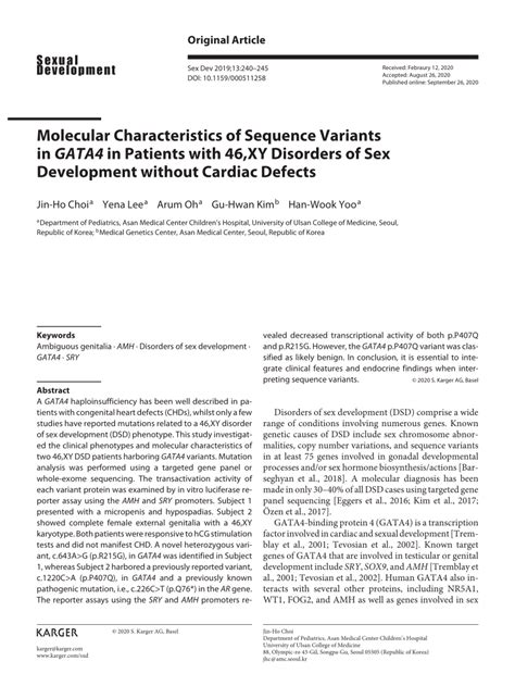 Molecular Characteristics Of Sequence Variants In Gata4 In Patients With 46xy Disorders Of Sex