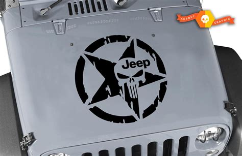 Jeep Hood Decal 20 Punisher Star Jeep Hood Sticker Wrangler Rubicon Cj