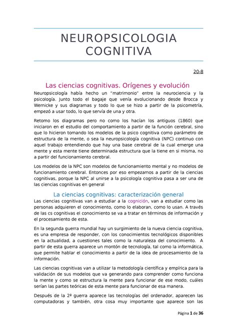 Clases Neuropsico Cognitiva NEUROPSICOLOGIA COGNITIVA 20 Las