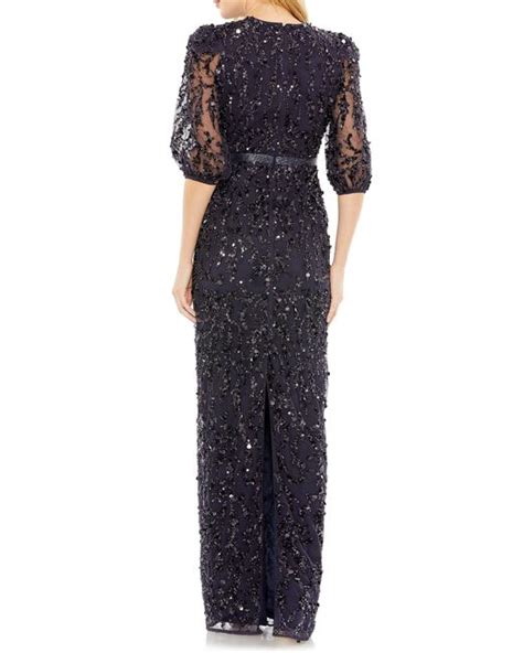 Mac Duggal Sequin Sheer Sleeve Sheath Gown In Blue Lyst