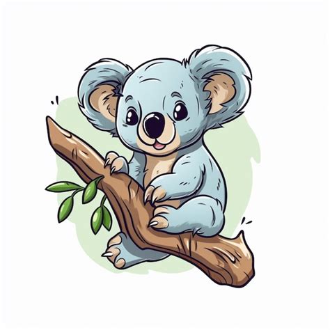 El Oso Koala De Dibujos Animados Sentado En Una Rama Con Una Hoja