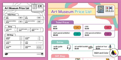 Art Museum Dramatic Play Price List Sign Profesor Hizo