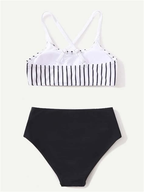 Girls Striped Criss Cross Bikini Swimsuit SHEIN USA