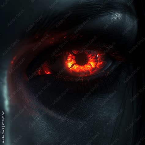 Womans Red Eye In The Dark Piercing Eyes Orange Fire Burning Demonic