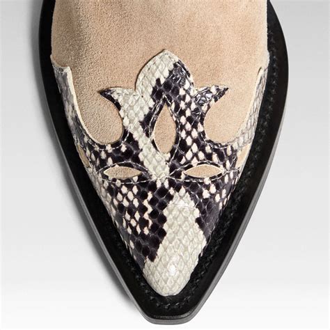 Nude Vegan Suede Pointy Toe Python Embossed Western Thigh High Boots