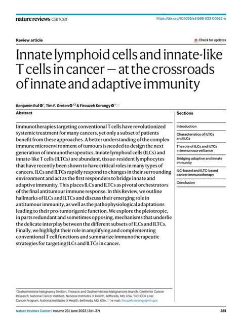 Innate Lymphoid Cells and Innate-Like T Cells in Cancer - at The Crossroads of Innate and ...