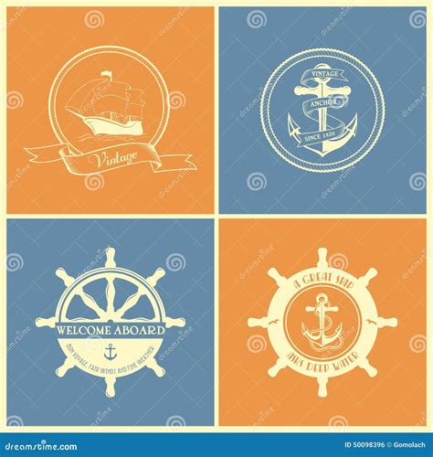 Set Of Vintage Retro Nautical Badges And Labels Stock Vector