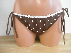 Sauvage Brown White Cute Design Polka Dot Side Tie Bikini Bottoms