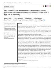 Colorectal Disease - 2020 - Mirza - Outcomes of colostomy takedown following Hartmann s ...