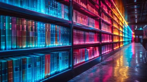 Premium Photo | Modern Library with Neon Lighting Generative AI