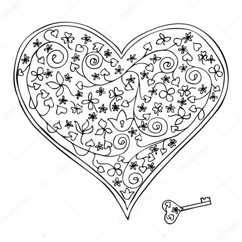 Lock Heart Drawing Coloring Pages