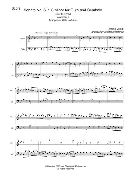 Vivaldi A Sonata No Mvt For Violin And Cello Sheet Music A