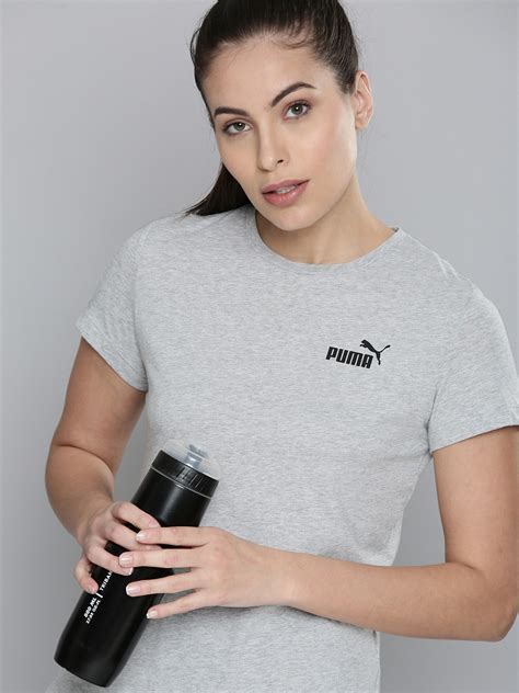 Buy Puma Women Essentails Grey Brand Logo Printed Pure Cotton T Shirt