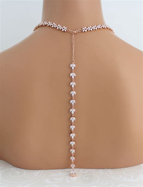 Rose Gold Backdrop Necklace Bridal Back Necklace Bridal Etsy Australia