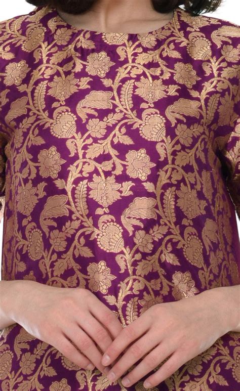 Purple Zari Jamawar Banarasi Hand Woven Pure Silk Kurta With Skirt