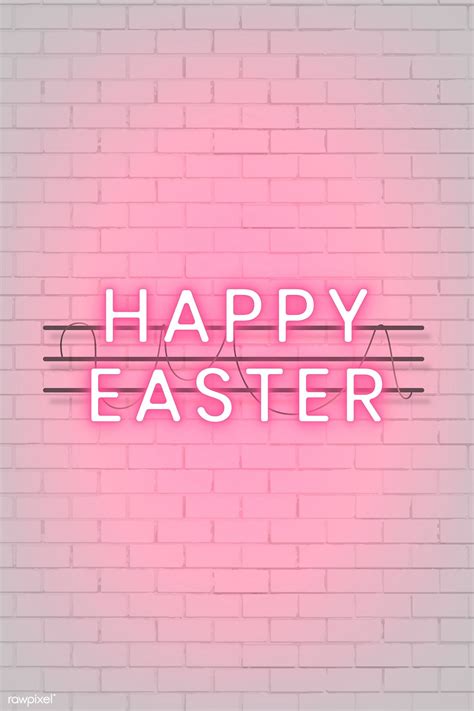 Pink Happy Easter Neon Sign On A White Brick Wall Vector Free Image