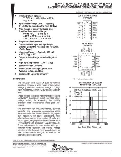 TLC27L4A Datasheet QUAD OPERATIONAL AMPLIFIERS