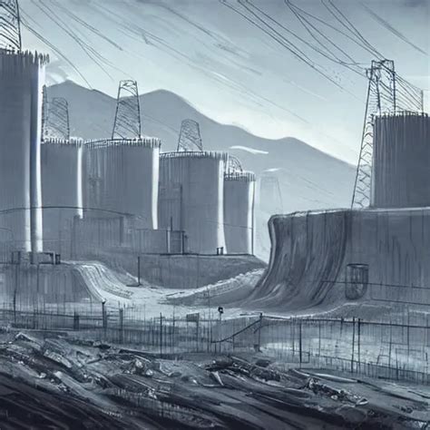 A Post Apocalyptic Nuclear Power Plant In A Valley Stable Diffusion