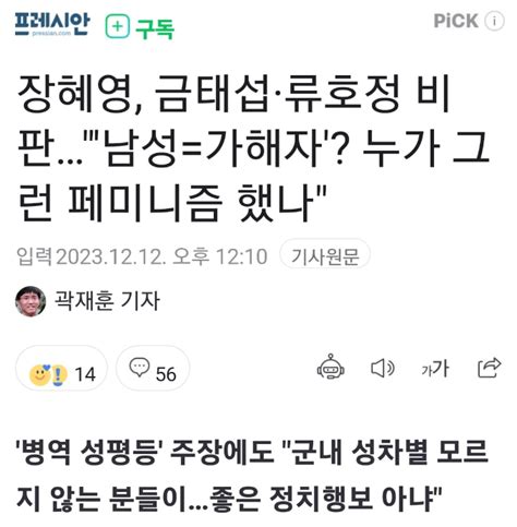 장혜영 금태섭·류호정 비판남성가해자 누가 그런 페미니즘 했나 정치시사 에펨코리아