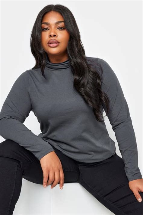 Yours Plus Size Charcoal Grey Long Sleeve Turtle Neck Top Yours Clothing