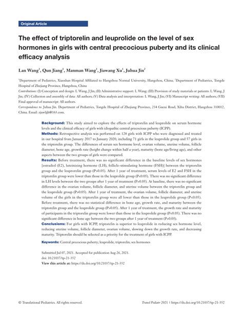 PDF The Effect Of Triptorelin And Leuprolide On The Level Of Sex