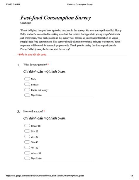 Fast Food Consumption Survey Pdf Eng 1102 Studocu