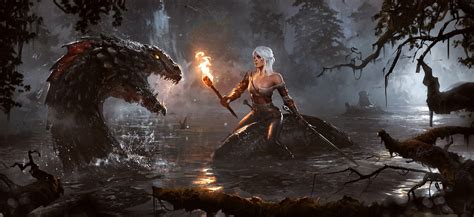 Digital Art The Witcher Cirilla Fiona Elen Riannon Dragon The