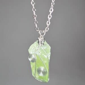 Raw Green Calcite Necklace Raw Green Calcite Wire Wrapped Necklace