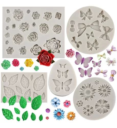 Pcs Molde Silicona Flor De Rosa Margarita Mariposa Fondant Meses Sin