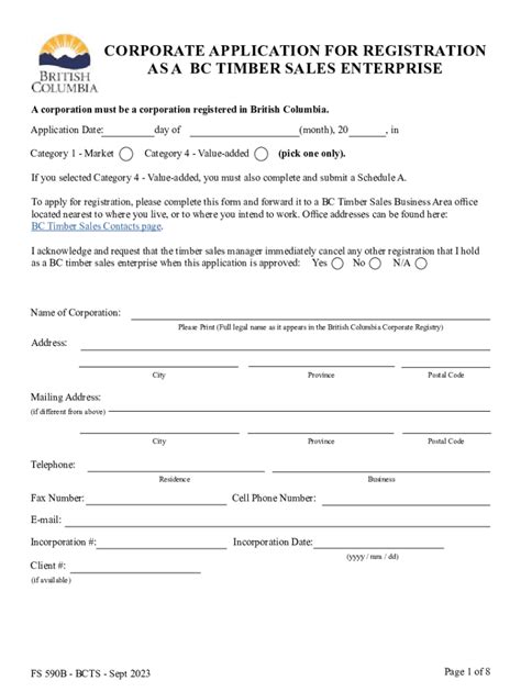 Fillable Online Corporate Application For Registration As A BC Timber